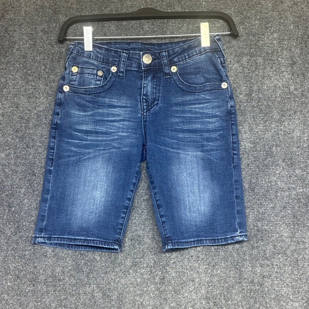 True Religion Girls Size 8 Bermuda Denim Shorts Flap Pocket Medium Wash Y2K